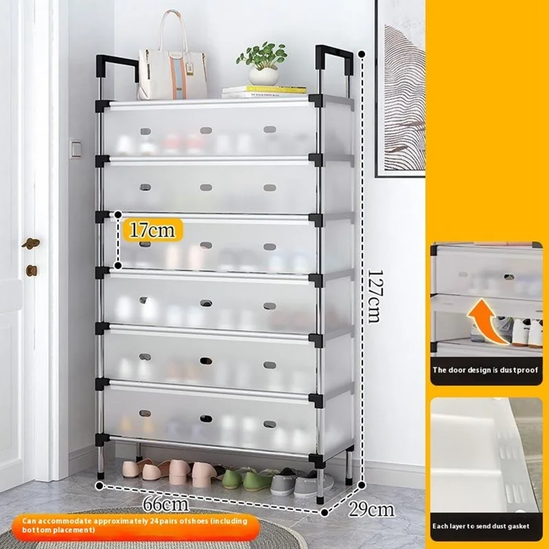 7 Tiers Transparent Dust Proof Shoe Rack Stackable Storage Organizer for Entryway, 66x29x127cm