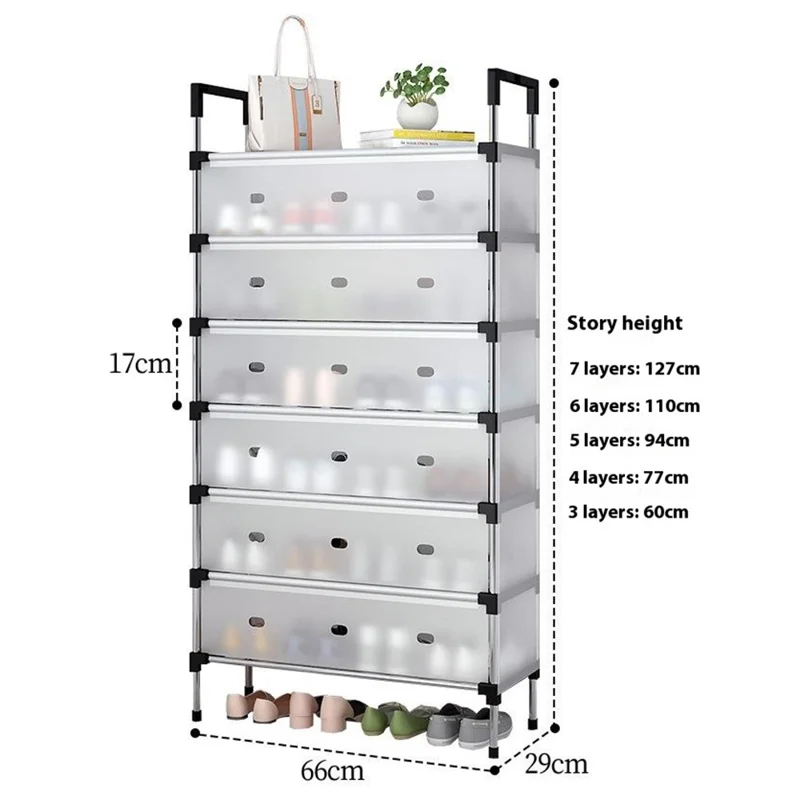7 Tiers Transparent Dust Proof Shoe Rack Stackable Storage Organizer for Entryway, 66x29x127cm
