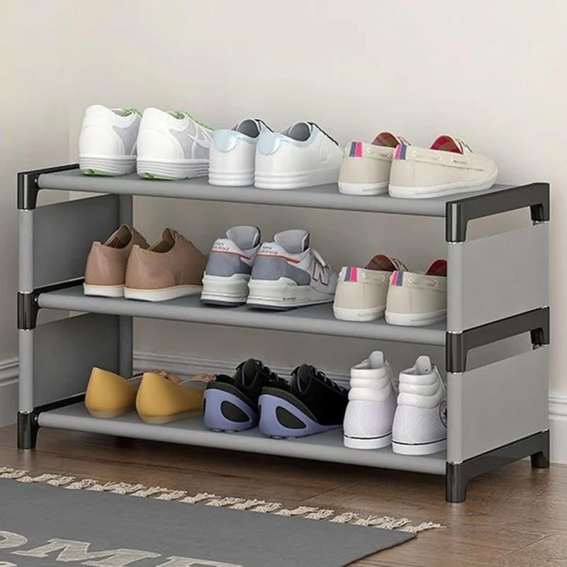 3 Layers Space Saving Shoe Rack Shoe Storage Organizer Shelf for Apartment Entryway, 54 x 26 x 38cm - Grey