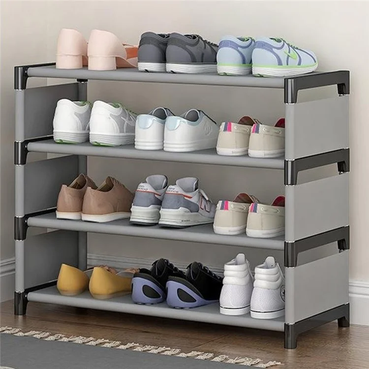 4 Layers Space Saving Shoe Rack Shoe Storage Organizer Shelf for Apartment Entryway, 54 x 26 x 55cm - Grey