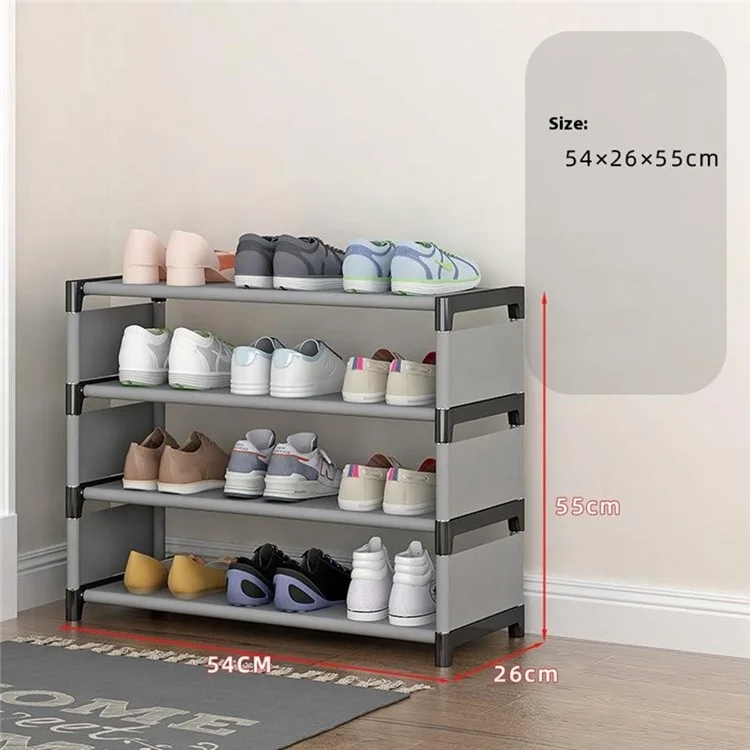 4 Layers Space Saving Shoe Rack Shoe Storage Organizer Shelf for Apartment Entryway, 54 x 26 x 55cm - Grey