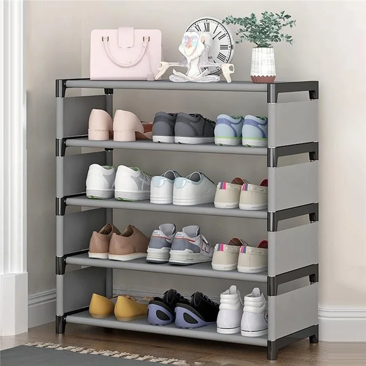 5 Layers Space Saving Shoe Rack Shoe Storage Organizer Shelf for Apartment Entryway, 54 x 26 x 72cm - Grey