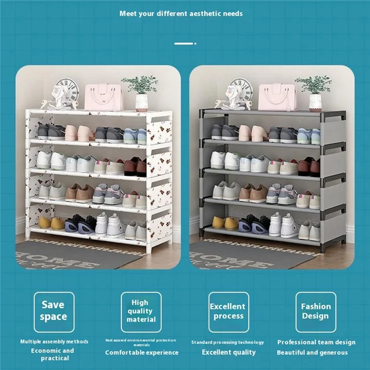 5 Layers Space Saving Shoe Rack Shoe Storage Organizer Shelf for Apartment Entryway, 54 x 26 x 72cm - Grey