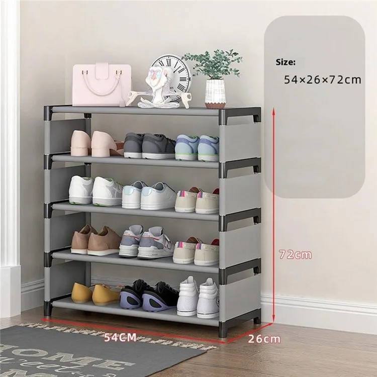 5 Layers Space Saving Shoe Rack Shoe Storage Organizer Shelf for Apartment Entryway, 54 x 26 x 72cm - Grey