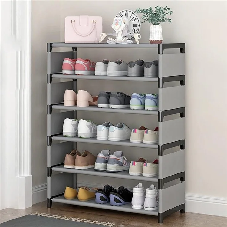 6 Layers Space Saving Shoe Rack Shoe Storage Organizer Shelf for Apartment Entryway, 54 x 26 x 89cm - Grey