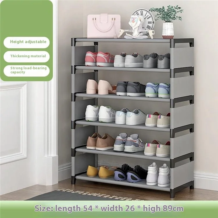 6 Layers Space Saving Shoe Rack Shoe Storage Organizer Shelf for Apartment Entryway, 54 x 26 x 89cm - Grey