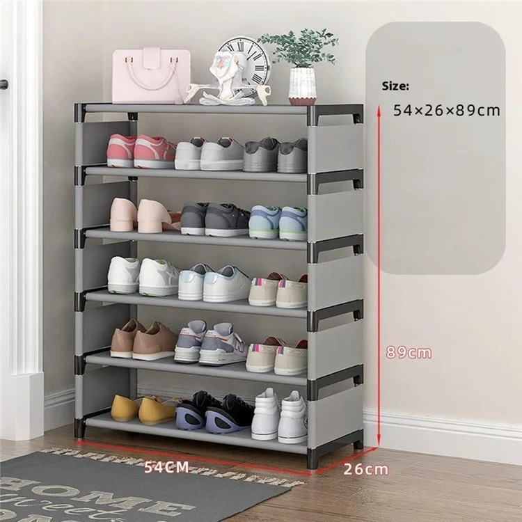 6 Layers Space Saving Shoe Rack Shoe Storage Organizer Shelf for Apartment Entryway, 54 x 26 x 89cm - Grey