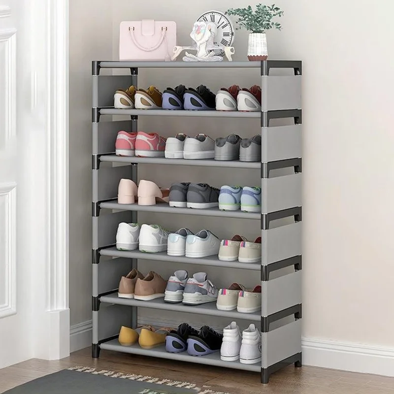 7 Layers Space Saving Shoe Rack Shoe Storage Organizer Shelf for Apartment Entryway, 54 x 26 x 106cm - Grey