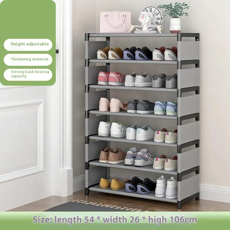 7 Layers Space Saving Shoe Rack Shoe Storage Organizer Shelf for Apartment Entryway, 54 x 26 x 106cm - Grey