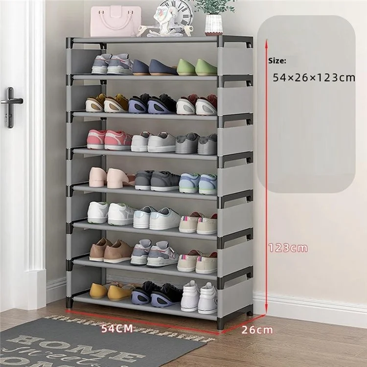 8 Layers Space Saving Shoe Rack Shoe Storage Organizer Shelf for Apartment Entryway, 54 x 26 x 123cm - Grey