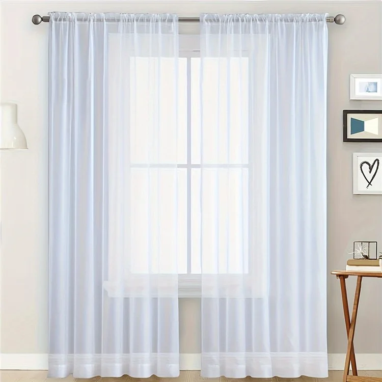 1 Peça 100 x 130cm Cortina Semi-Transparente de Cor Sólida com Bolso para Varão, Design de Tule para Tratamento de Janela - Branco