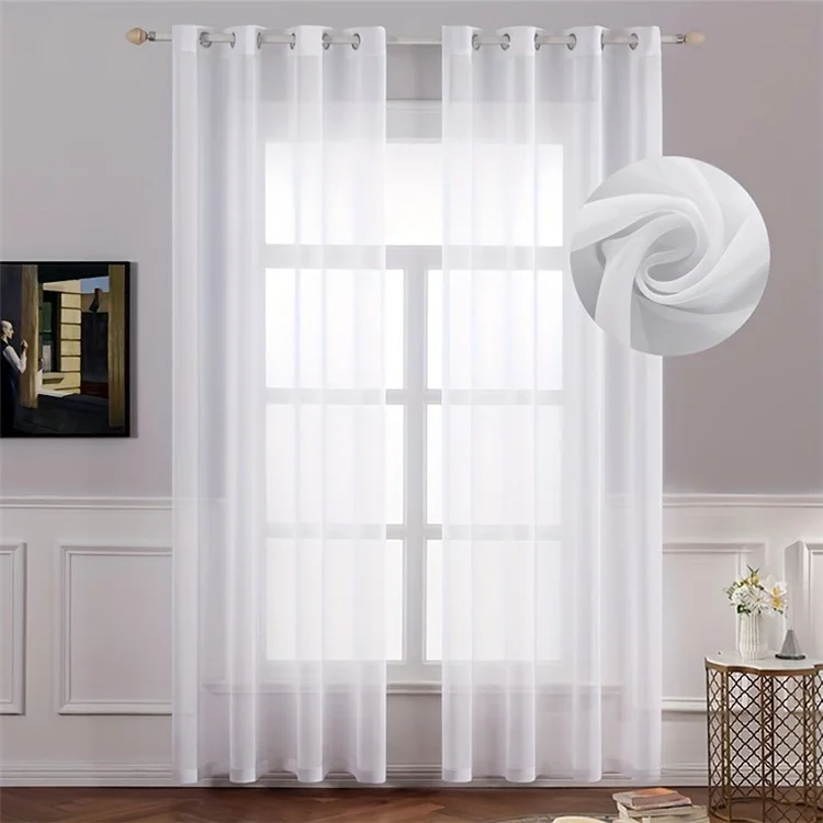 1 Peça 100 x 130cm Cortina Semi-Transparente de Cor Sólida com Bolso para Varão, Design de Tule para Tratamento de Janela - Branco