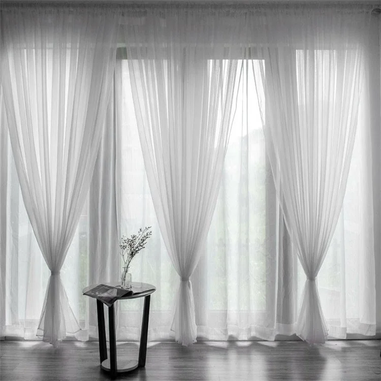 1 Peça 100 x 130cm Cortina Semi-Transparente de Cor Sólida com Bolso para Varão, Design de Tule para Tratamento de Janela - Branco