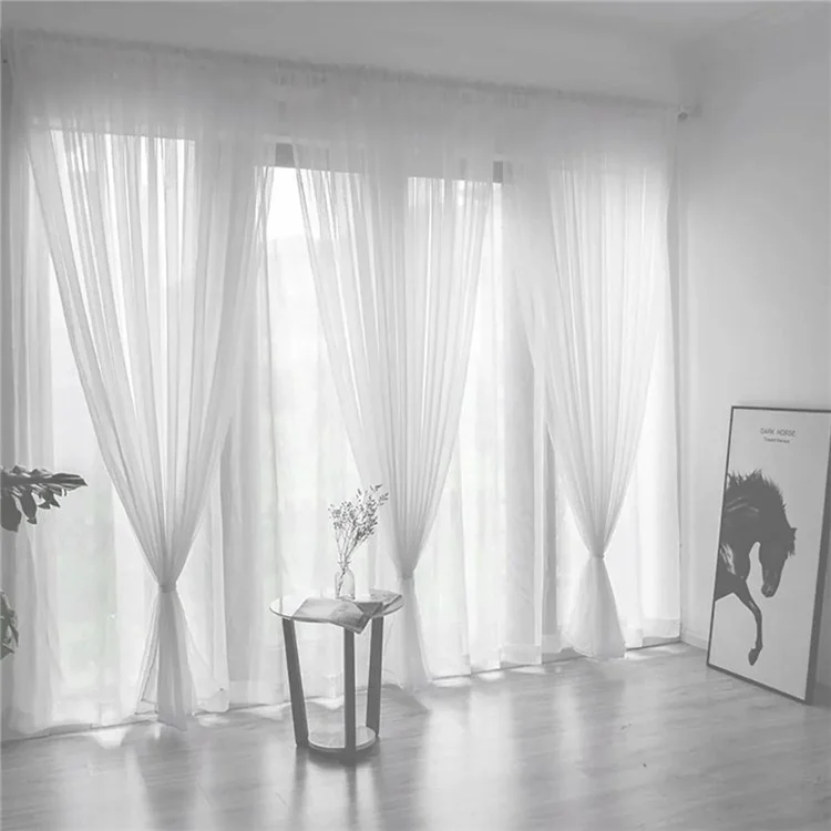 1 Peça 100 x 130cm Cortina Semi-Transparente de Cor Sólida com Bolso para Varão, Design de Tule para Tratamento de Janela - Branco