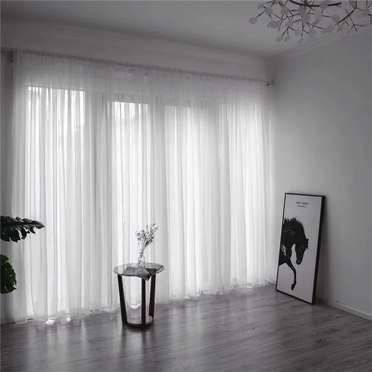 1 Peça 100 x 130cm Cortina Semi-Transparente de Cor Sólida com Bolso para Varão, Design de Tule para Tratamento de Janela - Branco