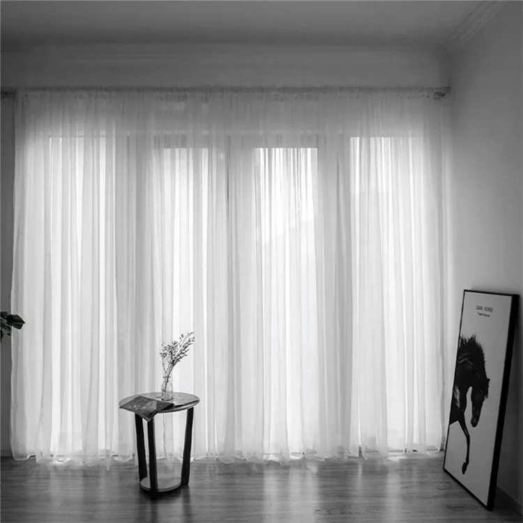 1 Peça 100 x 130cm Cortina Semi-Transparente de Cor Sólida com Bolso para Varão, Design de Tule para Tratamento de Janela - Branco