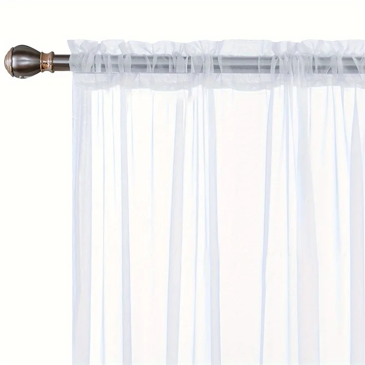 1 Peça 100 x 130cm Cortina Semi-Transparente de Cor Sólida com Bolso para Varão, Design de Tule para Tratamento de Janela - Branco