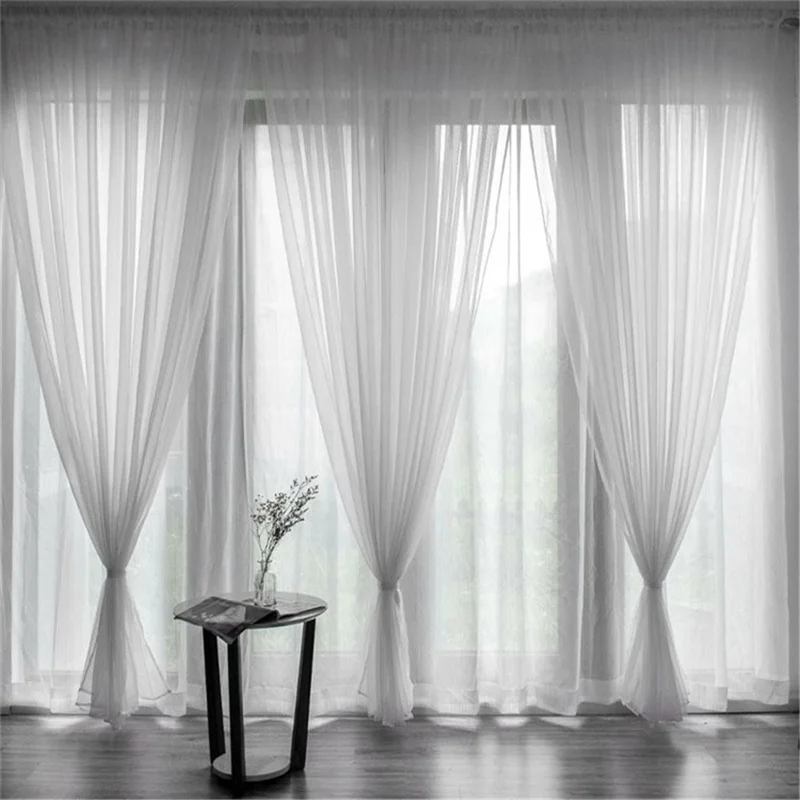 1Pc 100 x 130cm Solid Color Semi Sheer Curtain Panel Rod Pocket Design Tulle Blind Window Treatment - Grey