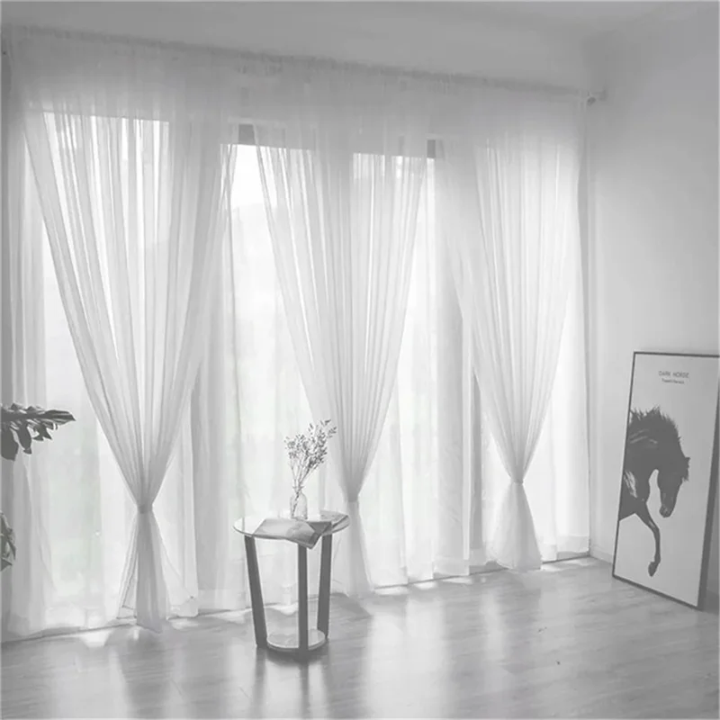 1Pc 100 x 130cm Solid Color Semi Sheer Curtain Panel Rod Pocket Design Tulle Blind Window Treatment - Grey