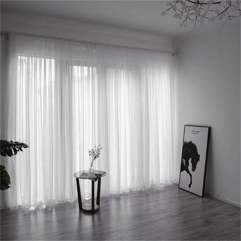1Pc 100 x 130cm Solid Color Semi Sheer Curtain Panel Rod Pocket Design Tulle Blind Window Treatment - Grey
