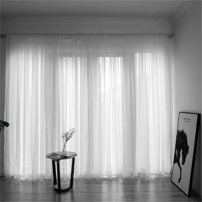 1Pc 100 x 130cm Solid Color Semi Sheer Curtain Panel Rod Pocket Design Tulle Blind Window Treatment - Grey