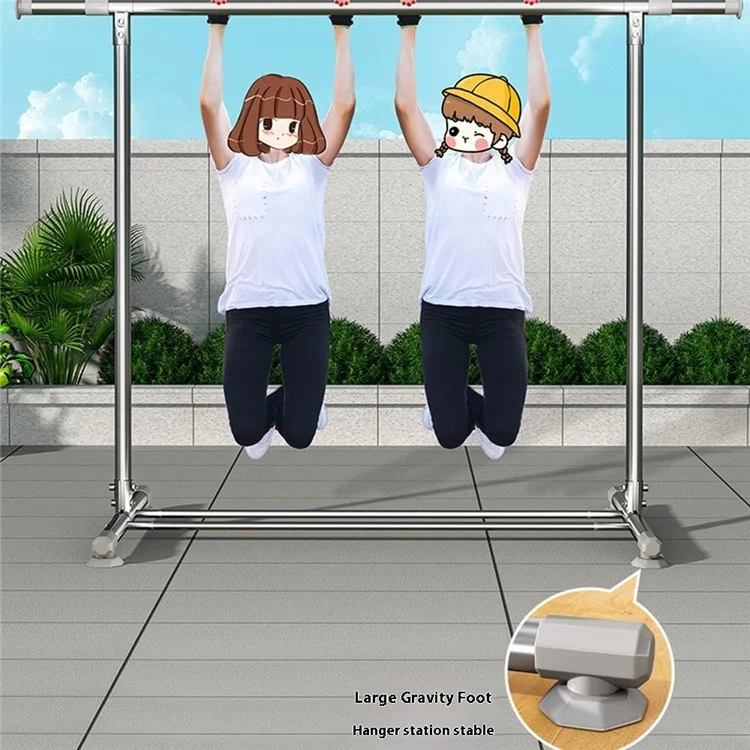 KC06A Rack de séchage réglable en acier inoxydable Sèche-linge pliable et extensible Barre unique 2,0 m x 1,3 m avec étagère à chaussures