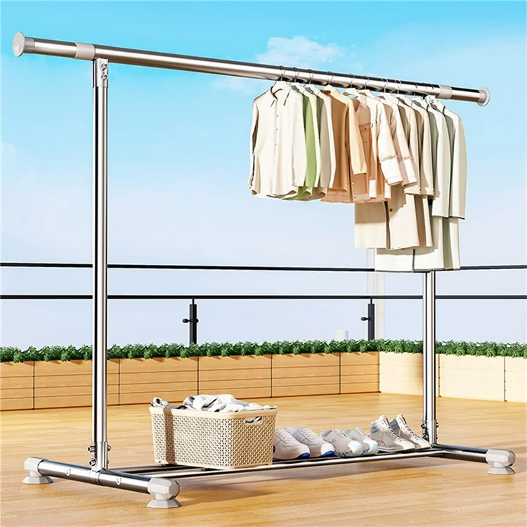 KC06A Rack de séchage réglable en acier inoxydable Sèche-linge pliable et extensible Barre unique 2,0 m x 1,3 m avec étagère à chaussures