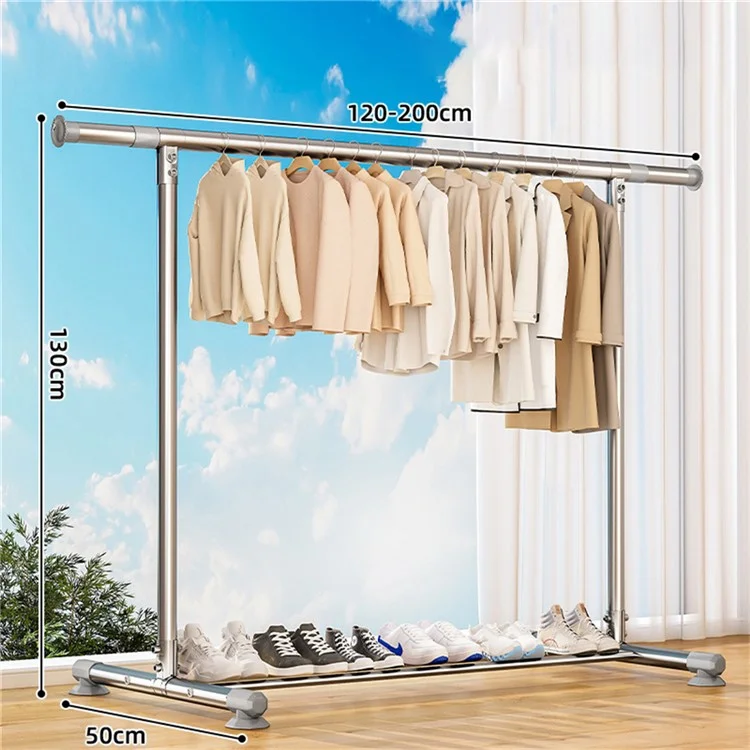 KC06A Rack de séchage réglable en acier inoxydable Sèche-linge pliable et extensible Barre unique 2,0 m x 1,3 m avec étagère à chaussures