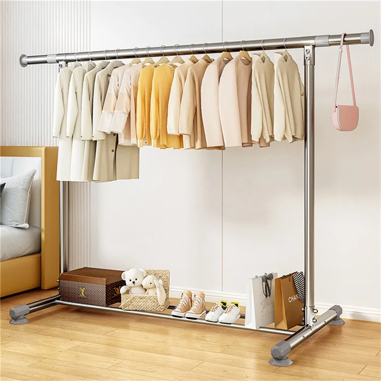 KC06A Rack de séchage réglable en acier inoxydable Sèche-linge pliable et extensible Barre unique 2,0 m x 1,3 m avec étagère à chaussures