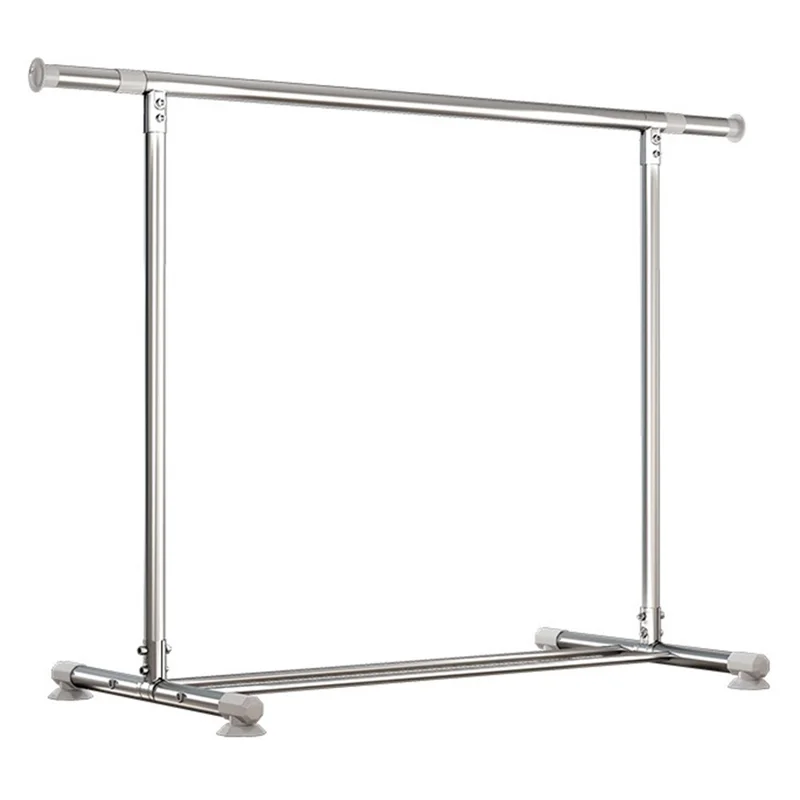 KC06B Adjustable Stainless Steel Clothes Drying Rack Foldable Extendable Single Rod Hanger 2.4m x 1.3m with Shoe Shelf