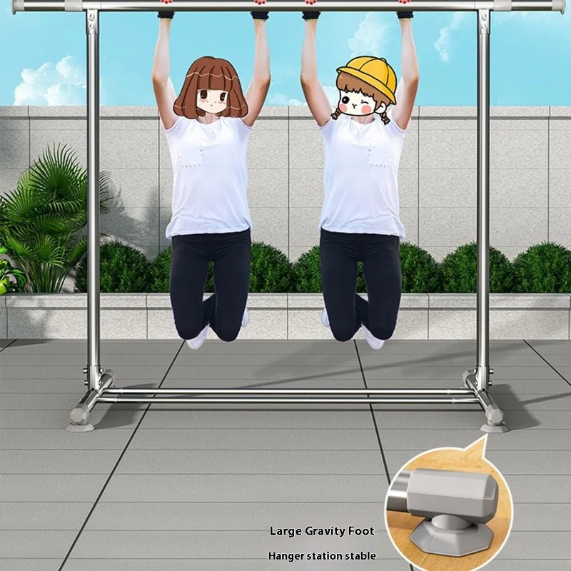 KC06B Adjustable Stainless Steel Clothes Drying Rack Foldable Extendable Single Rod Hanger 2.4m x 1.3m with Shoe Shelf