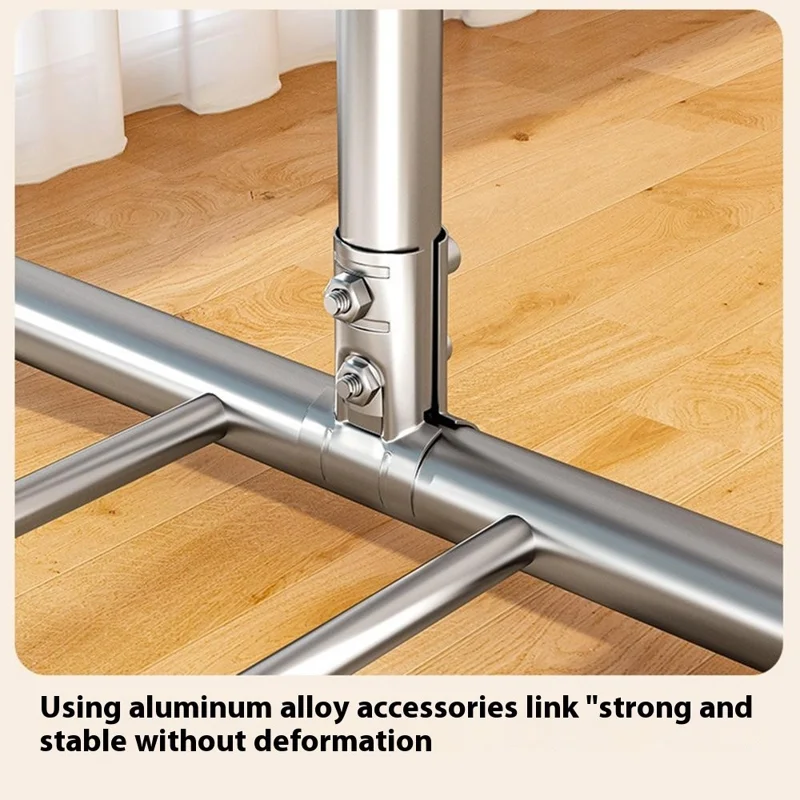 KC06B Adjustable Stainless Steel Clothes Drying Rack Foldable Extendable Single Rod Hanger 2.4m x 1.3m with Shoe Shelf