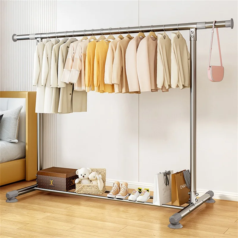 KC07A Rastrelliera per asciugatura vestiti in acciaio inossidabile regolabile Appendiabiti singolo pieghevole ed estensibile 2,0 m x 1,6 m con ripiano per scarpe