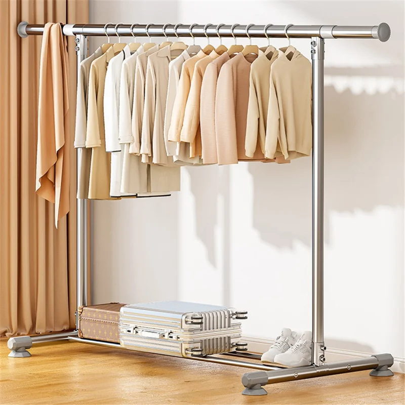 KC07B Adjustable Stainless Steel Clothes Drying Rack Foldable Extendable Single Rod Hanger 2.4m x 1.6m with Shoe Shelf