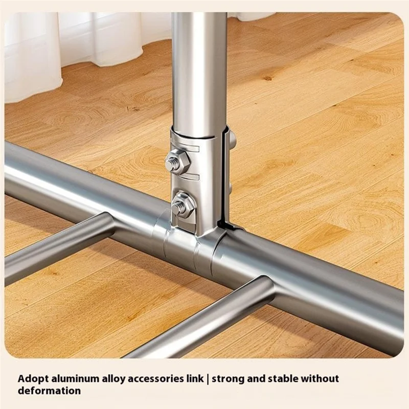 KC07B Adjustable Stainless Steel Clothes Drying Rack Foldable Extendable Single Rod Hanger 2.4m x 1.6m with Shoe Shelf