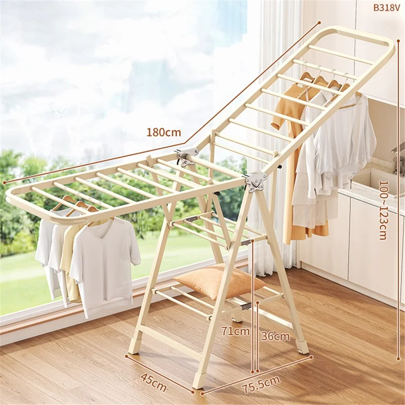 B318Q 1.8m Foldable Clothes Drying Rack 3-Tier Indoor Laundry Airer / Hanger Stand - Cream White