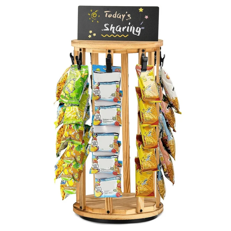 Rotating Snack Display Stand with Blackboard Countertop Organizer for Chips  /  Candies  /  Convenience Stores