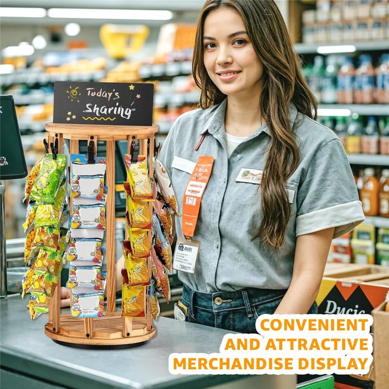 Rotating Snack Display Stand with Blackboard Countertop Organizer for Chips  /  Candies  /  Convenience Stores