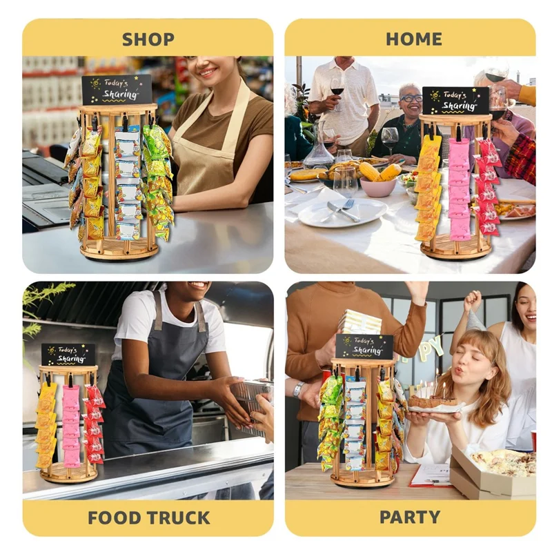 Rotating Snack Display Stand with Blackboard Countertop Organizer for Chips  /  Candies  /  Convenience Stores