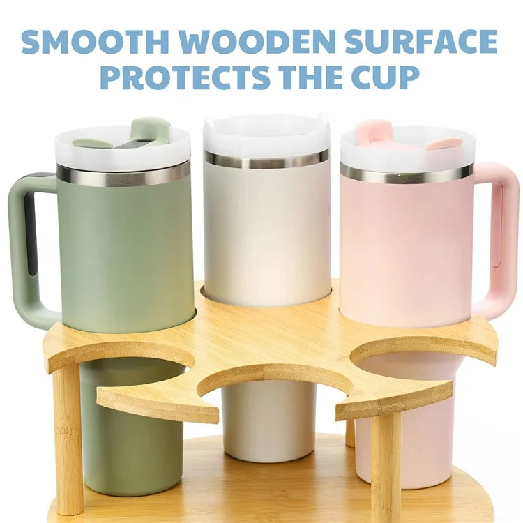 Suporte para Copo Stanley com Organizador Giratório de 360° para Armazenamento de Mesa, Rack de Caneca de Madeira de Bambu