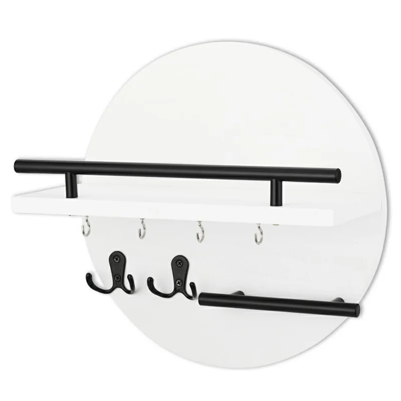 Suporte de Parede para Chaves Organizador Redondo Prateleira Decorativa para Entrada Sala de Estar Rack de Armazenamento Multifuncional