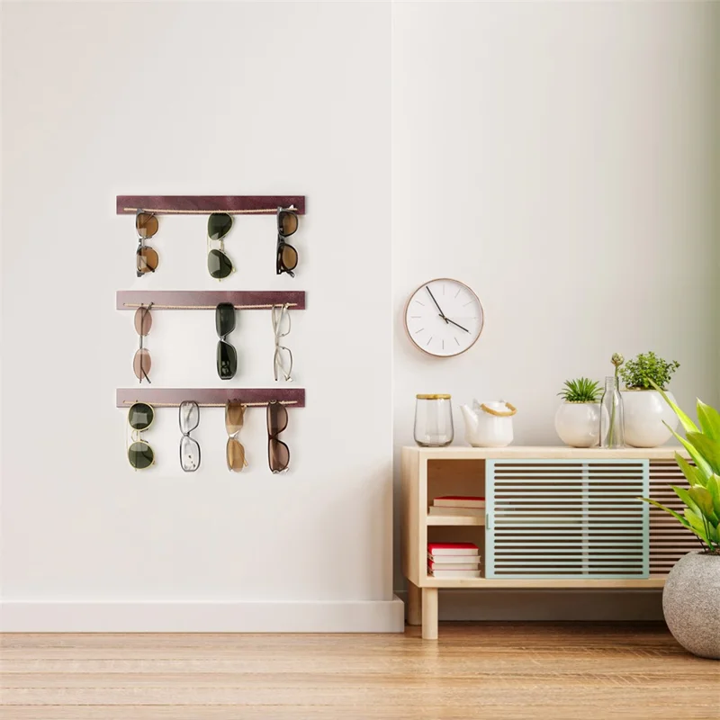 Wall Mounted Eyewear Organizer 3-Tier Wooden Sunglasses Display Rack