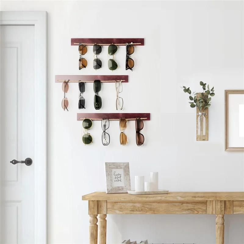 Wall Mounted Eyewear Organizer 3-Tier Wooden Sunglasses Display Rack