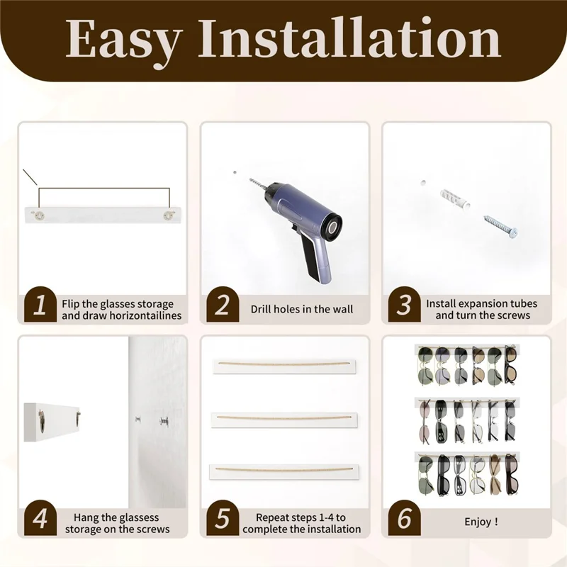 Wall Mounted Eyewear Organizer 3-Tier Wooden Sunglasses Display Rack