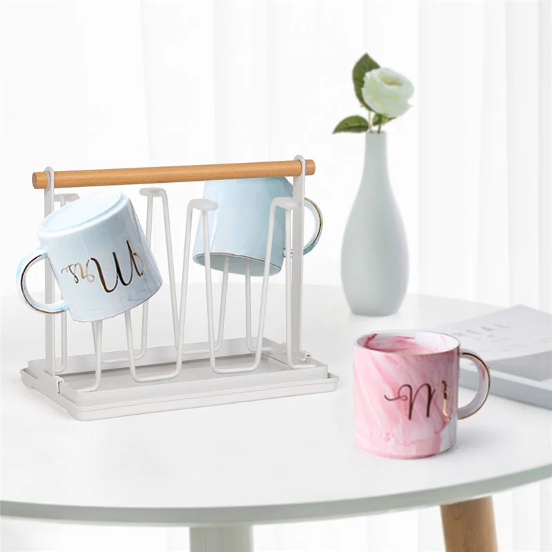 Iron Kitchen Cup Holder Rack Drainer Stand Mug Wine Glasses Countertop Organizer Storage Shelf