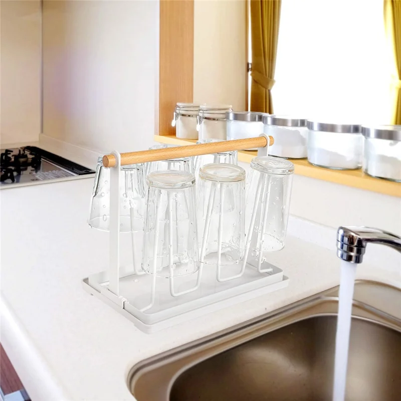 Iron Kitchen Cup Holder Rack Drainer Stand Mug Wine Glasses Countertop Organizer Storage Shelf