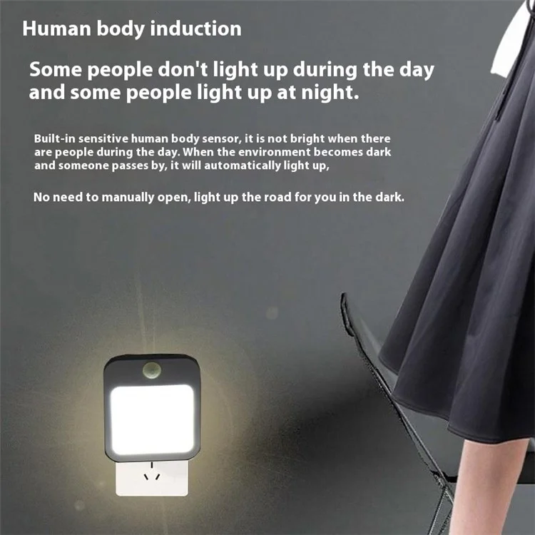 Motion Sensor Night Light Plug-In Warm White LED Stepless Dimmable Light for Bedroom Hallway Bathroom - EU Plug
