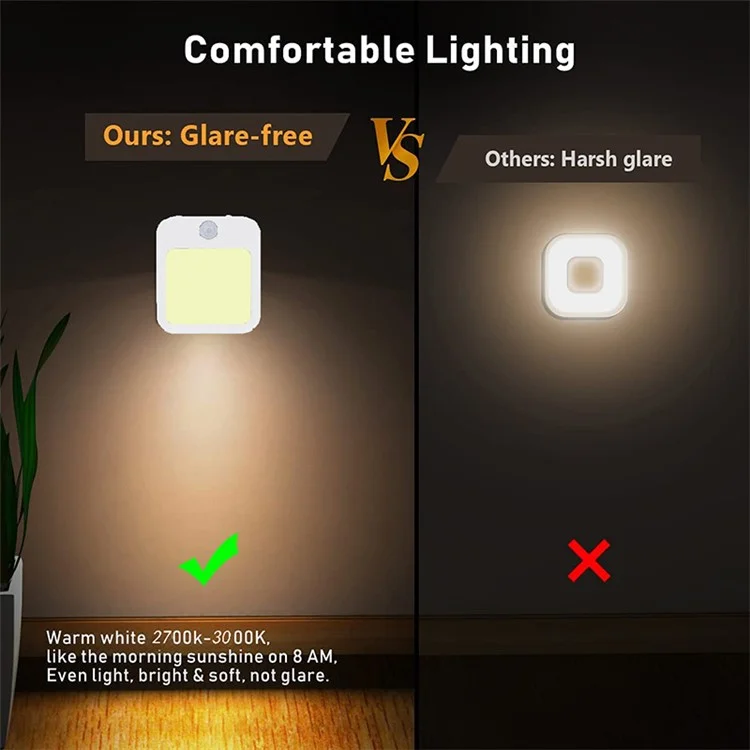 Motion Sensor Night Light Plug-In Warm White LED Stepless Dimmable Light for Bedroom Hallway Bathroom - EU Plug