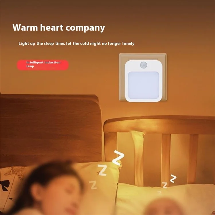 Motion Sensor Night Light Plug-In Warm White LED Stepless Dimmable Light for Bedroom Hallway Bathroom - EU Plug