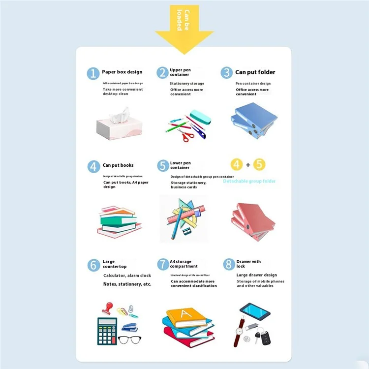 Office Desktop File Organizer Multi-Layer Document Holder A4 Paper Storage Rack with Lockable Drawer - Tissue Box Design